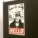 Hello Goatse sticker at Spark Research and Development